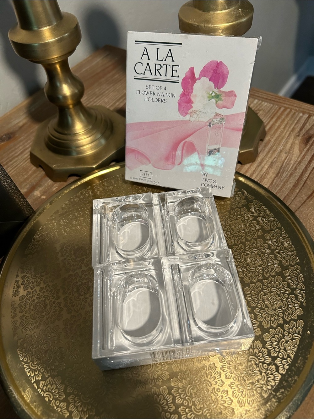 NWT Vintage 1990 Two's Company Lucite Flower Napkin Holder Bud Vases - Set of 8